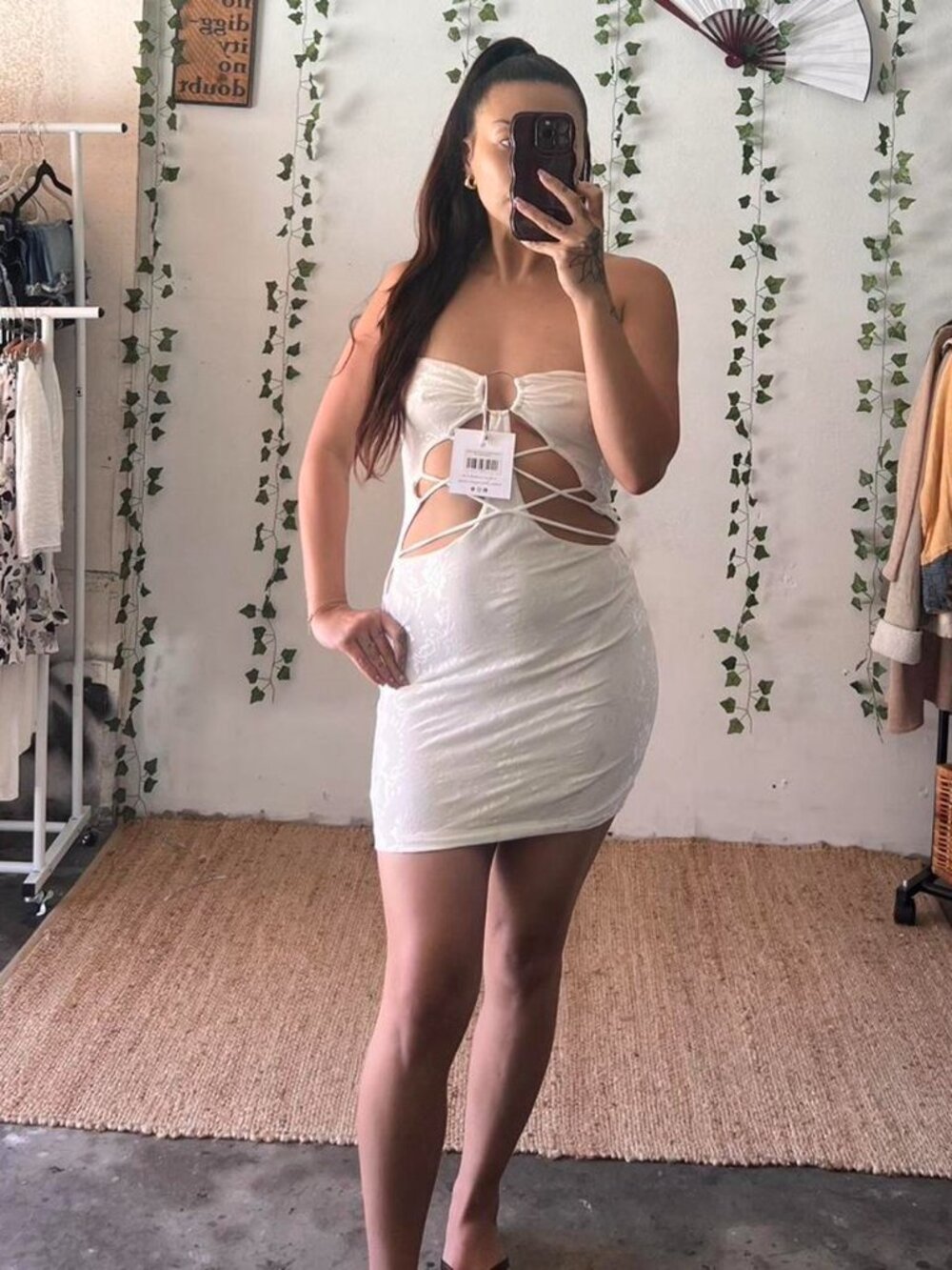 Outcast Clothing White Lace Strapless Mini Dress Cutout Ring Detail Size M NWT